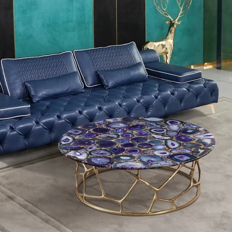 A light luxury natural purple agate jade forged pure copper coffee table living room corner table coffee table