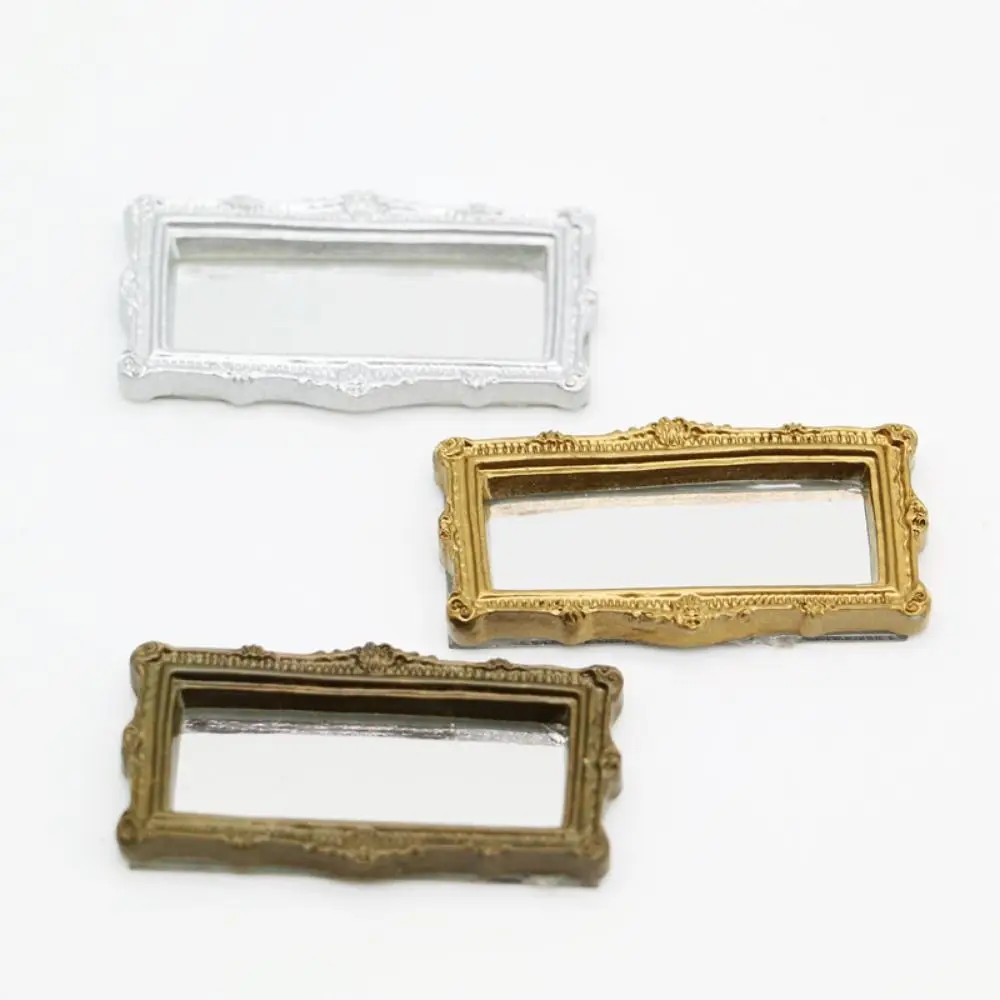 1pc 1:12 Dollhouse Miniature Resin Mirror Vintage Square Carved Furniture Model Decor Toy Doll House Accessories