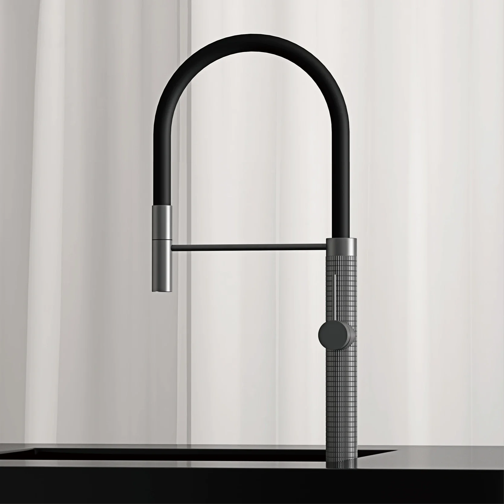 Black Brass Kitchen Faucet High-End Light Luxury Design Hole Single Handle Pull-Out Cold And Hot Double Control Sink Tap