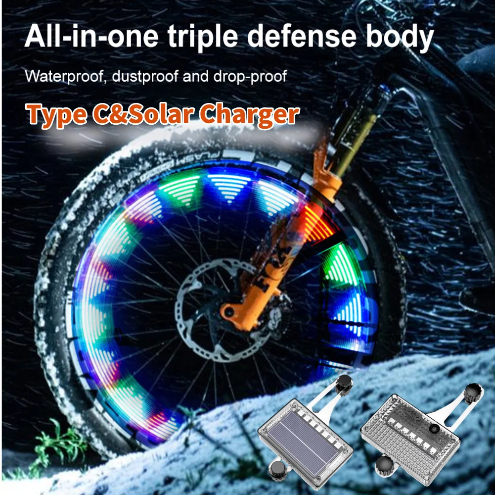 

Solar LED Bike Tire Safety Light USB Rechargeable Bicycle Rim Decor Light Waterproof Cycling Tire Lights for Cycling Decoration