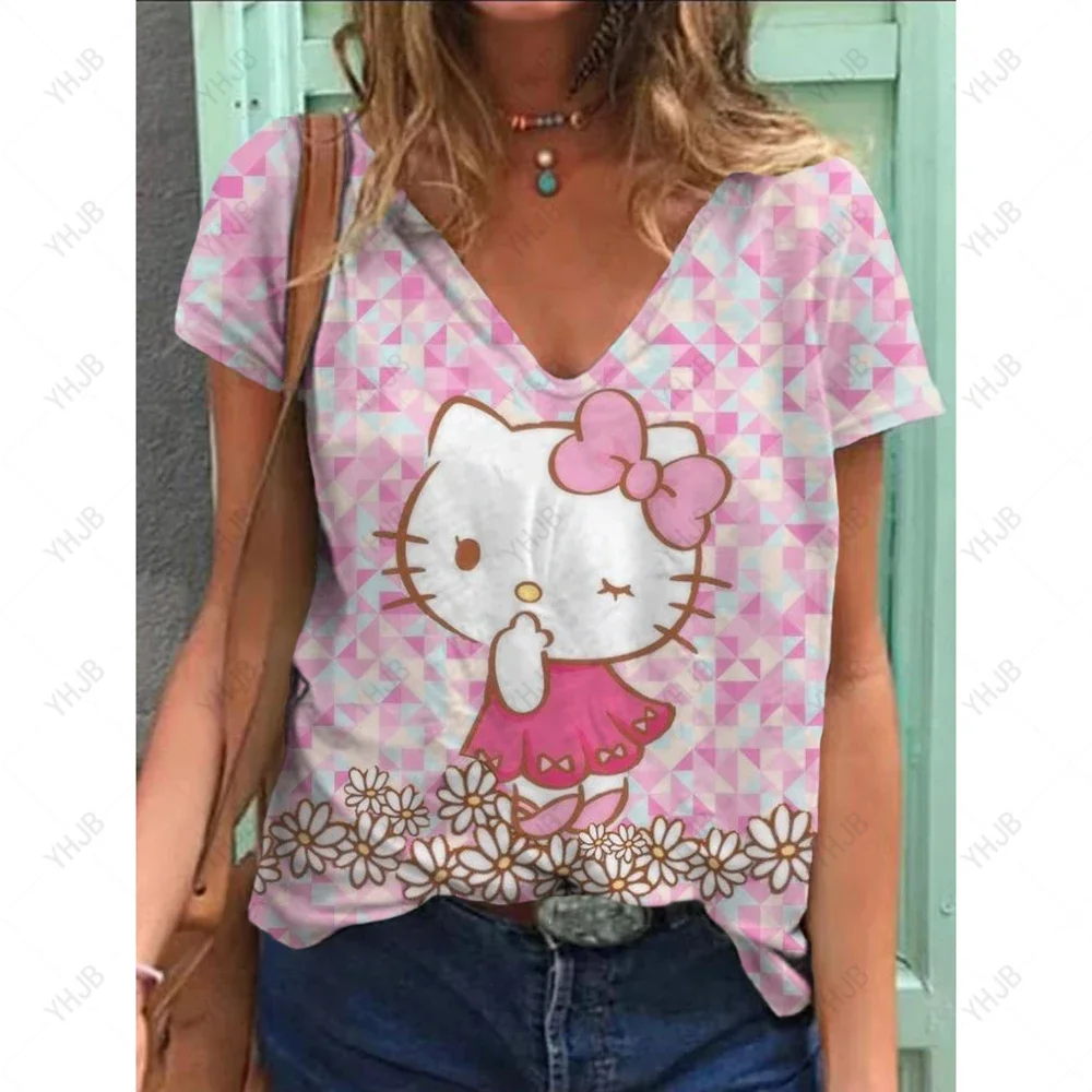 2025 New Sanrio Cute Hello Kitty Fun 3D Printed T-shirt Casual Short Sleeve Comfortable Loose Women's T-Shirt Summer