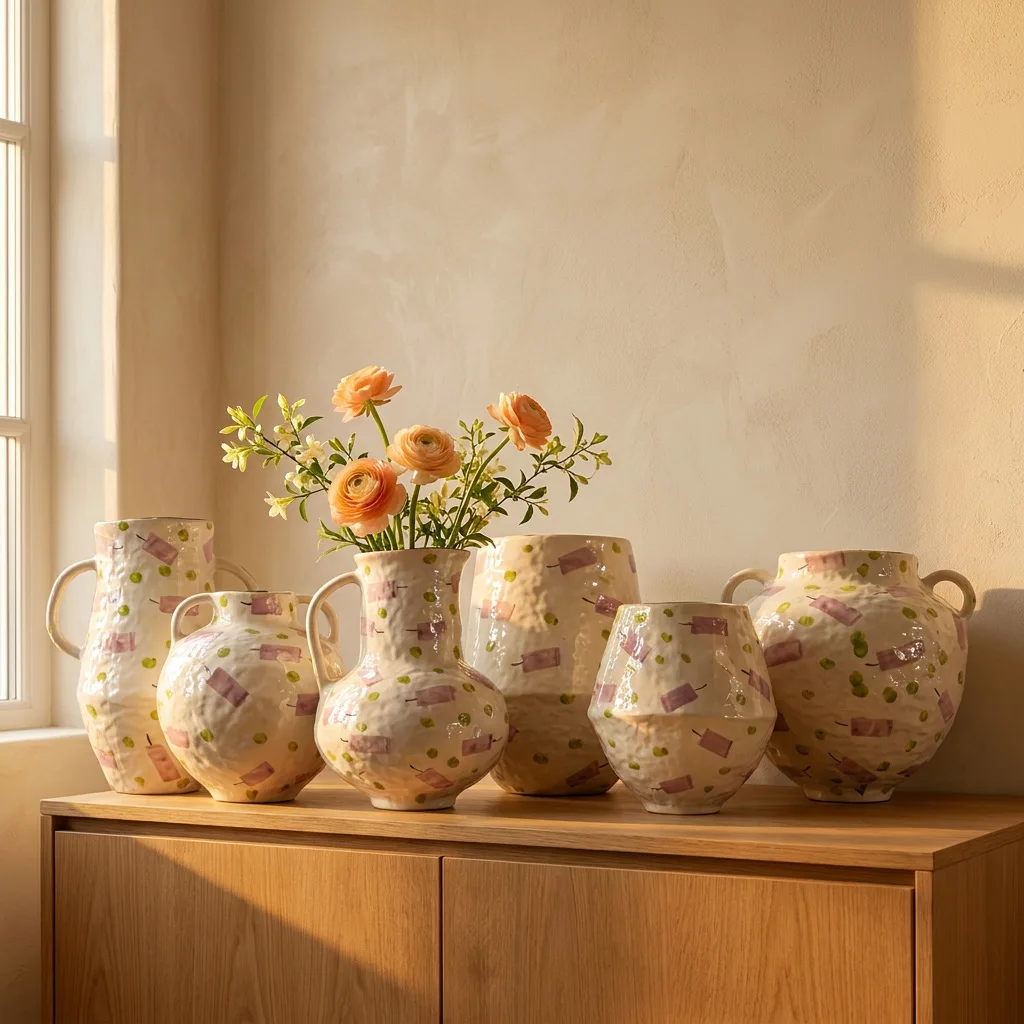 Modern Minimalist Hand-painted Ceramic Vase, High-grade Flower Vessel for Living Room Home Decor