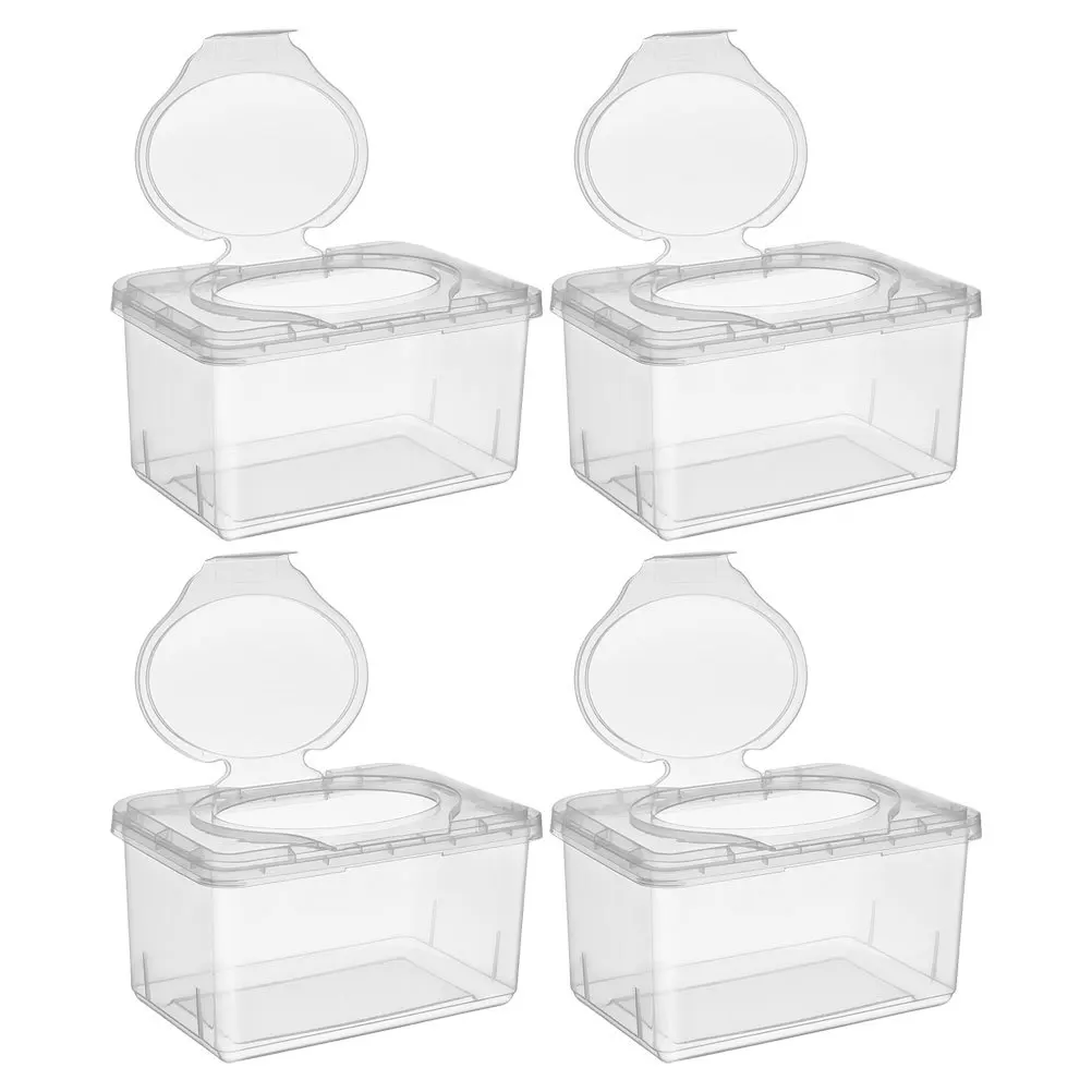 4Pcs Infant Wet Tissue Case Reusable Plastic Wipes Dispenser Refillable Storage Box for Diaper Changes Outdoor Trips Easy Access