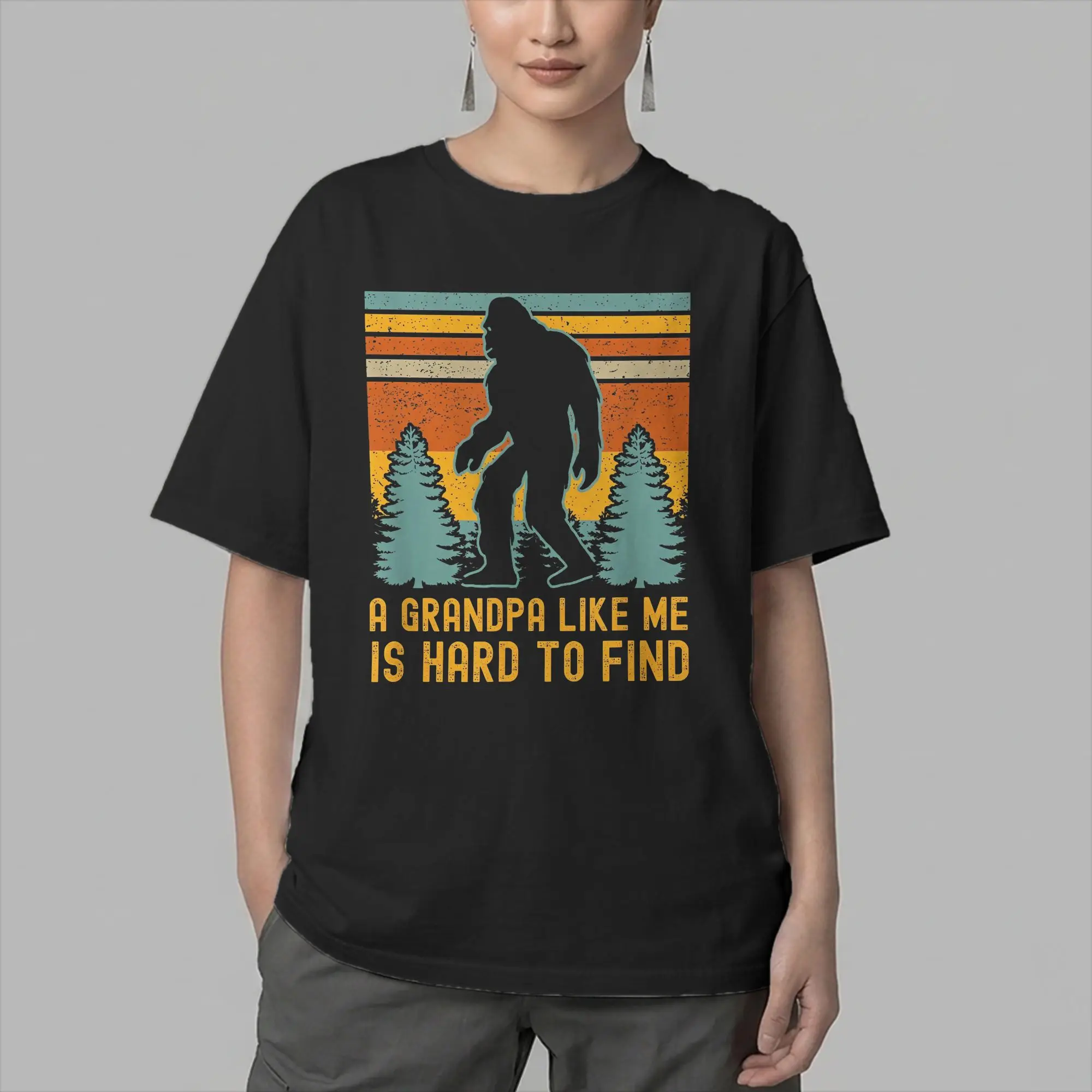 A Grandpa Like Me Is Hard To Find - Bigfoot Grandpa T-Shirts for Men  Cotton Tee Shirt Crewneck Short Sleeve T Shirts Clothing