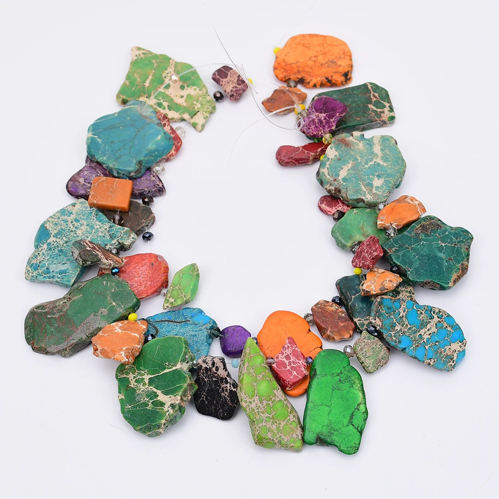APDGG, 2 brins, mélange de couleurs naturelles, jaspe impérial de sédiments marins, perles irrégulières percées, 15", fabrication de bijoux, bricolage