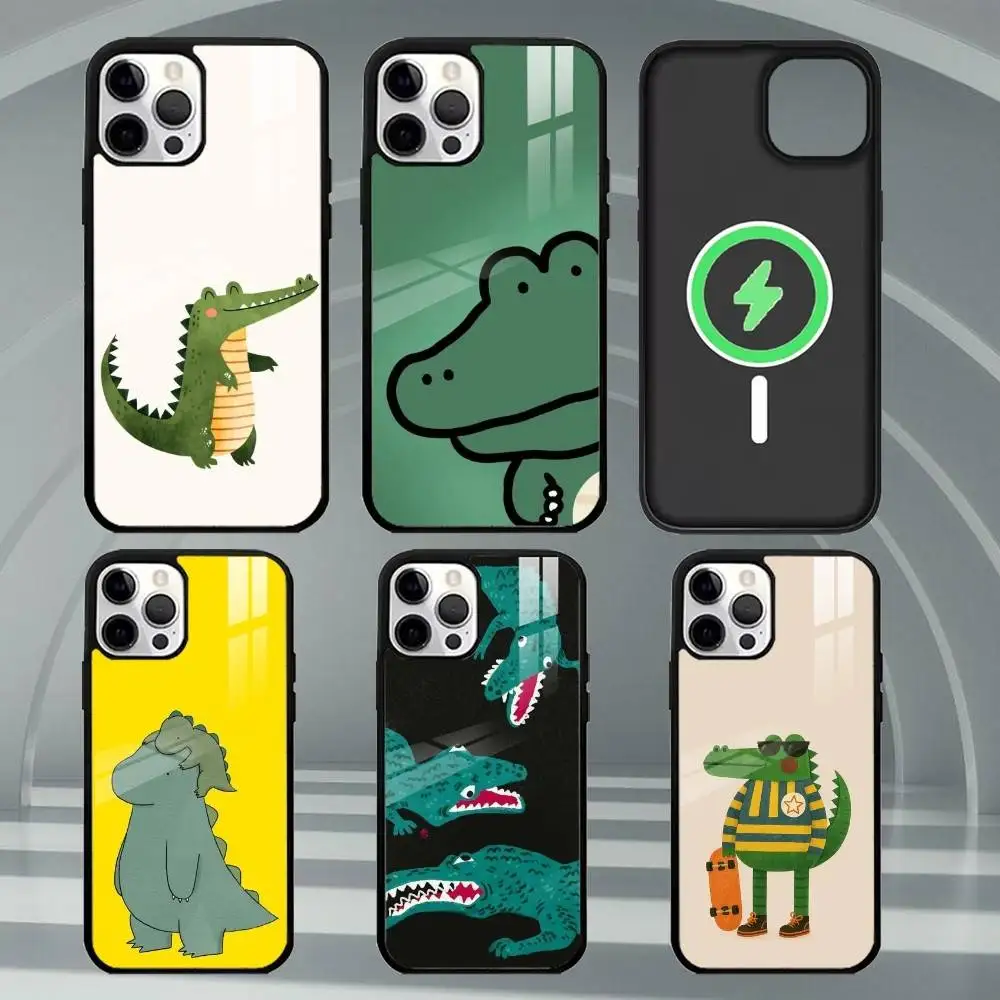 

C-Cartoon C-Crocodile Phone Case For iPhone17,16,15,14,13,12,11 Plus,Pro Max Magnetic For Magsafe Wireless Charging