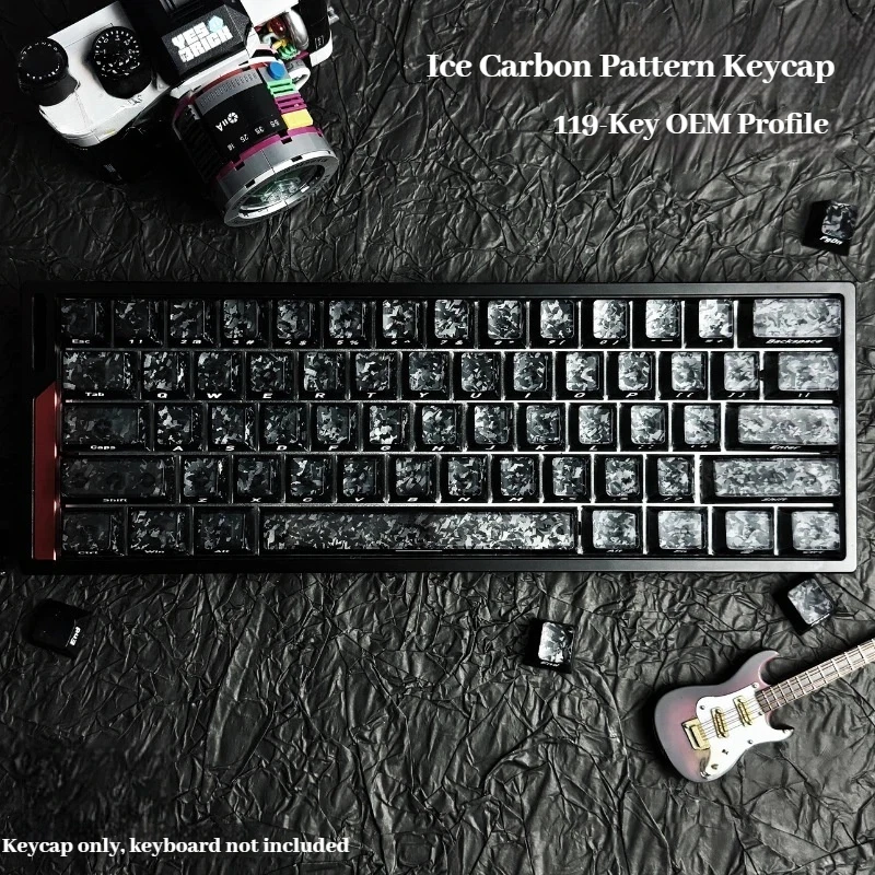 Ice-Carbon Pattern Carbon Fiber Keycap Side Engraving 119key Wooting Magnetic Switch Compatible Mechanical Keyboard Keycap