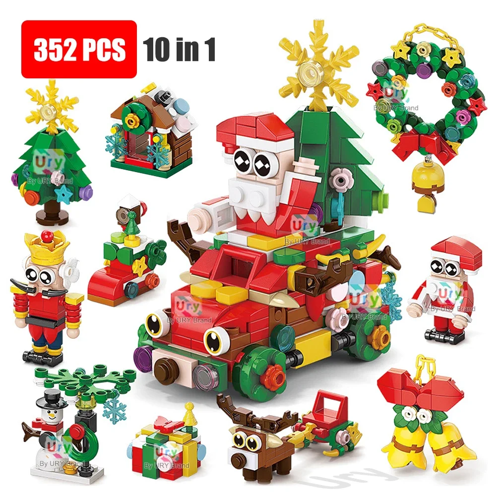 2024 10in1 Kerst Adventskalender Kerstman Besneeuwde Huis Boom DIY MOC Model Bouwstenen Speelgoed Met Doos voor Kinderen gift