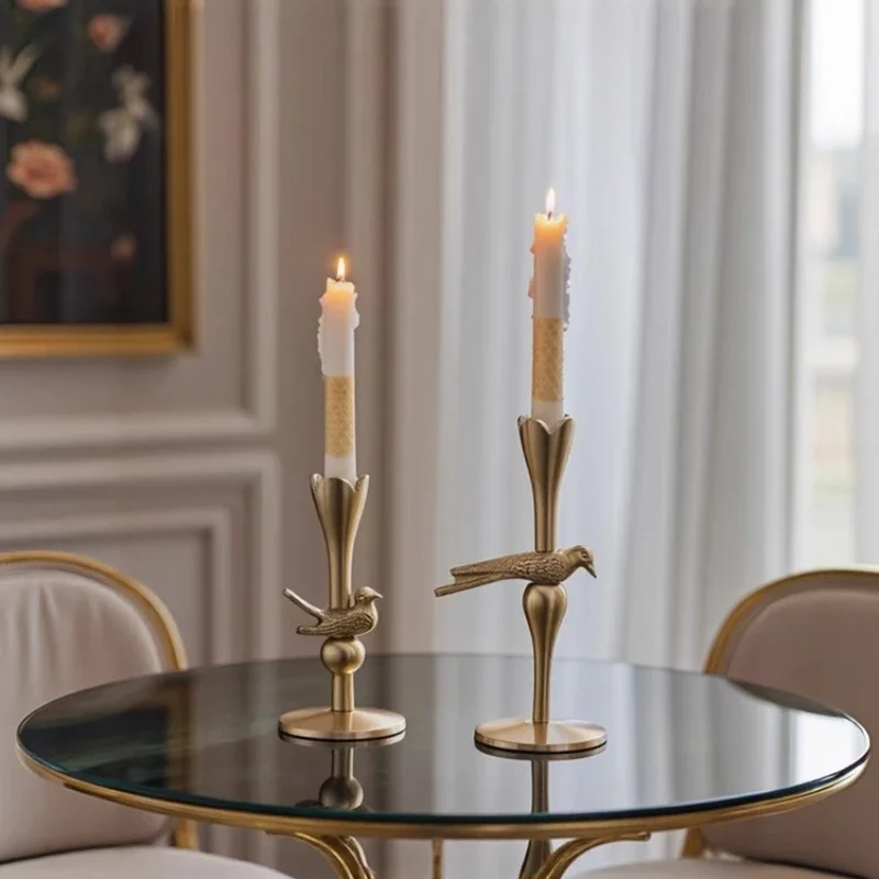 Candelabro dorado de aluminio hecho a mano, candelabro francés, adorno, mesa fotos, vela, luz, accesorios para fotografía