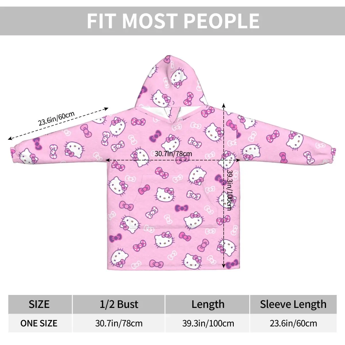 Hellos Kittys Manta de gran tamaño con dibujos animados, sudadera con capucha, manta larga de lana con capucha, manta usable con bolsillo grande para mujeres y hombres
