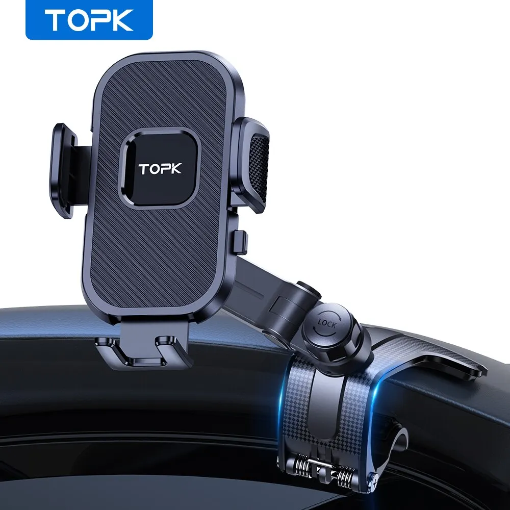 TOPK Phone Mount for Car Dashboard,360 Degree Adjustable Cell Car Phone Holder with Anti-slip Silicone Clip[Multi-Angles&Stable]