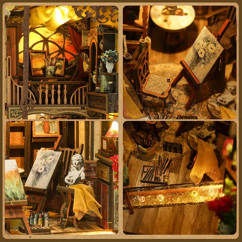 DIY Holz-Buchecke, Regaleinsatz-Set, eine Welt im Rahmen, Miniatur-Modellbausätze, Bücherregal mit Licht, Buchstütze, Freunde, Geschenke