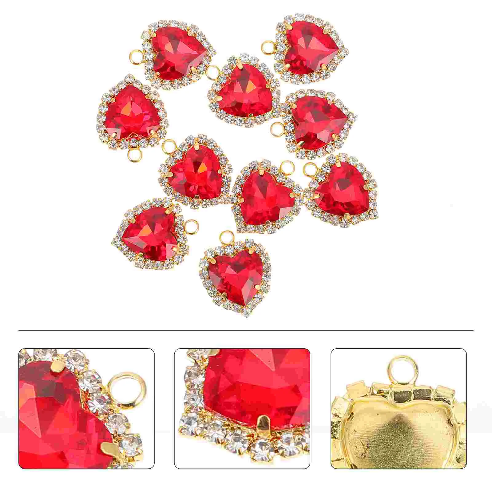 

10 Pcs Rhinestones Love Crystal Buckle Charm for Jewelry Making Heart Charms Red Alloy Pendants DIY