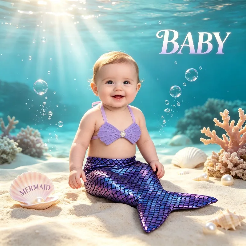 Newborn Mermaid Cosplay Costume, Baby Shower Birthday Party Outfit, Infant Photo Studio Props for Holiday Festive Photo Dress