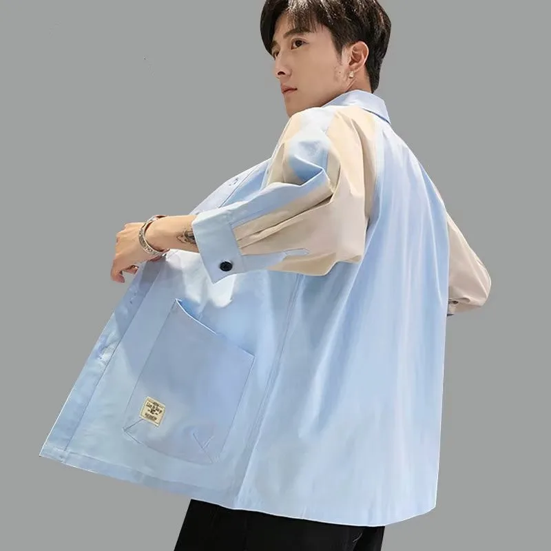 Sommer Casual Herren irt Haome Loose Seven-Viertel Sve Trendy Workwear ort Sve Open Cardigan Youth Faion