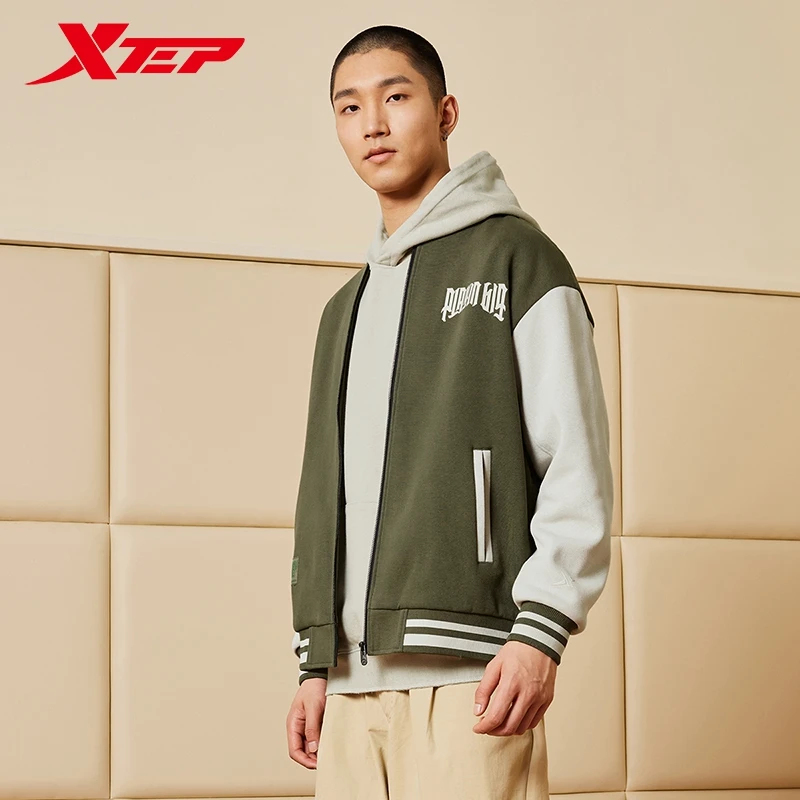 Xtep Basketball Knitting Jacket For Men 2024 Spring Comfortable Training Men\'s Coat Stand Collar Chic Outdoor Tops 876129060129