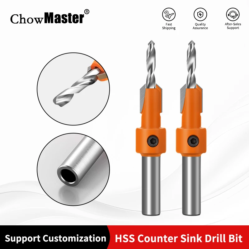CHOWMASTER 8mm 10mm Shank HSS Woodworking Countersink Router Bit Screw Extractor Remon Demolition for Wood Milling Cutter