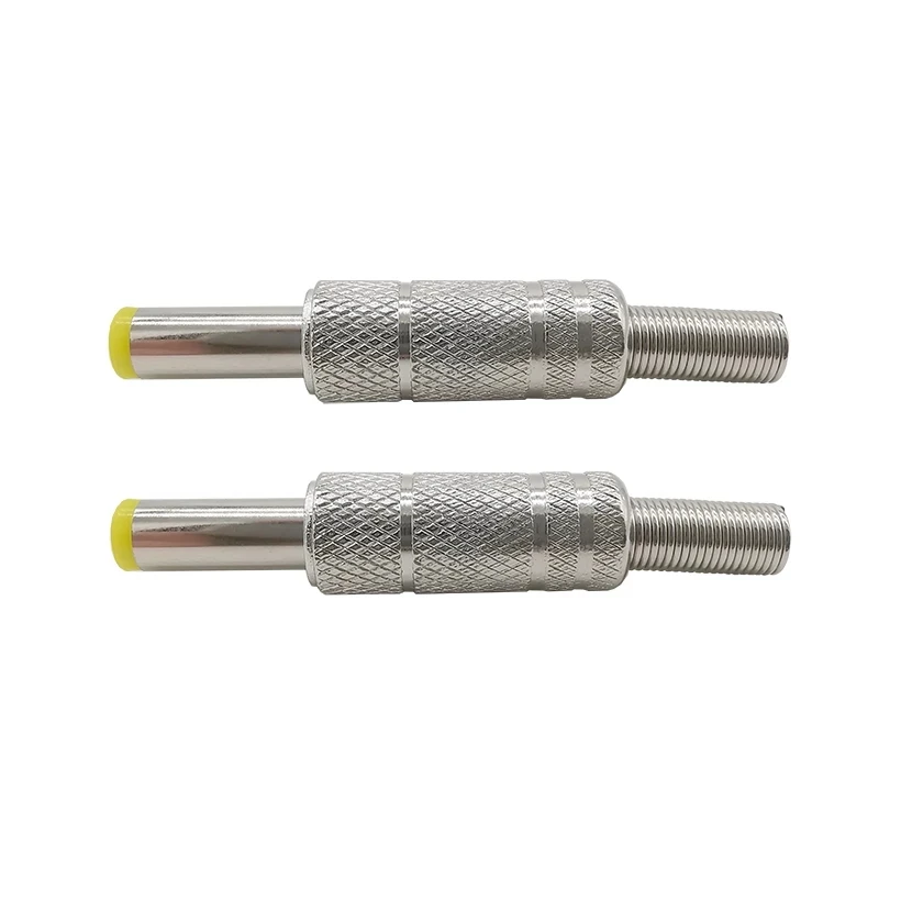 2/5Pcs Metal 5.5x2.1MM/5.5x2.5MM DC Power Jack Male Plug Connector with Spring Yellow Head 5.5*2.1mm/5.5*2.5mm DC-099 Silver