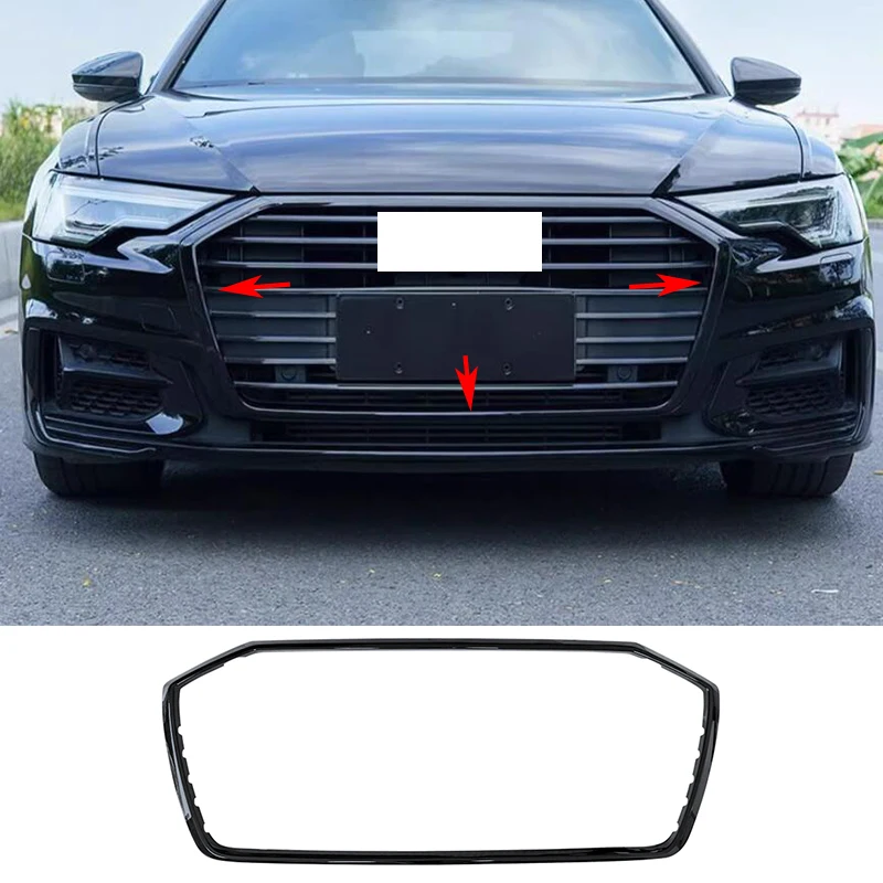 FIT FOR Audi A6 2019 2020 2021 2022 2023 Glossy Black ABS front bumper grill forming fog lamp strip cover trim delete Chrome