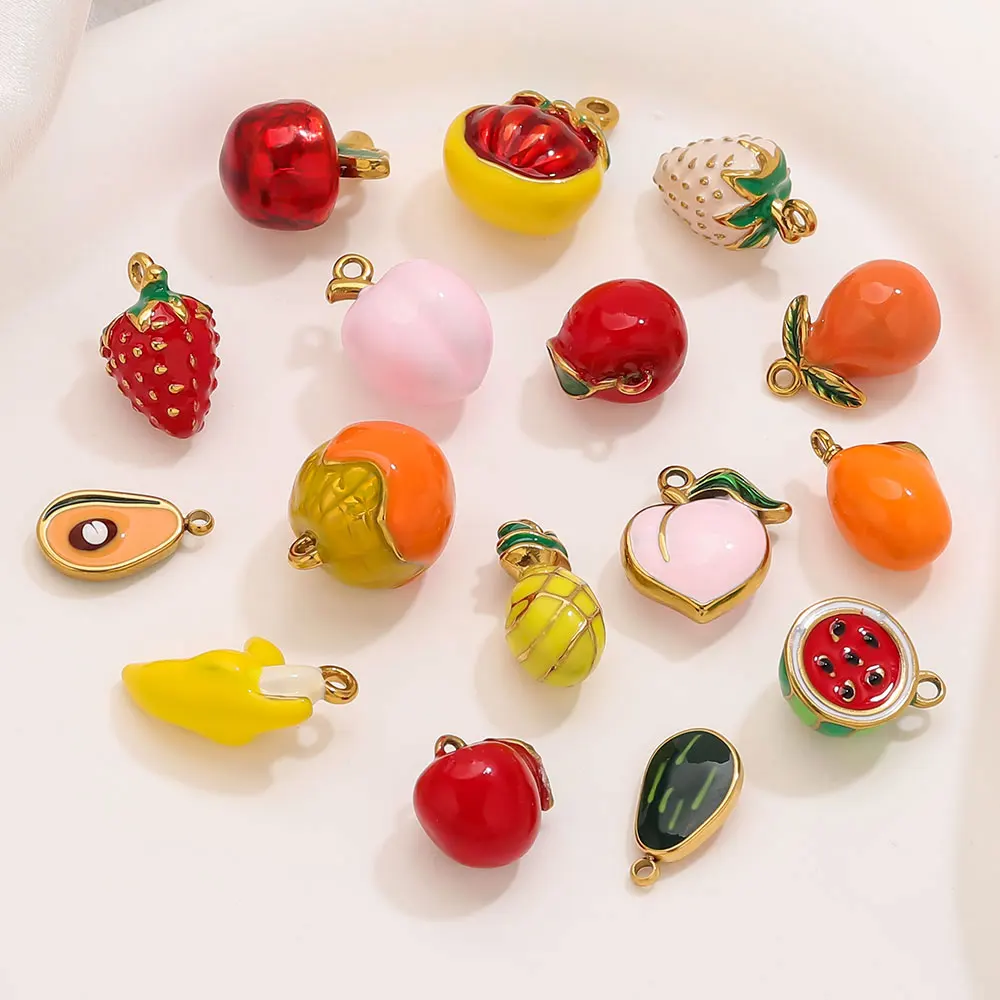 

2PCS Stainless Steel Charms Cute Strawberry Peach Citrus Avocado Enamel Pendants DIY Necklace Bracelet Jewelry Making Connectors