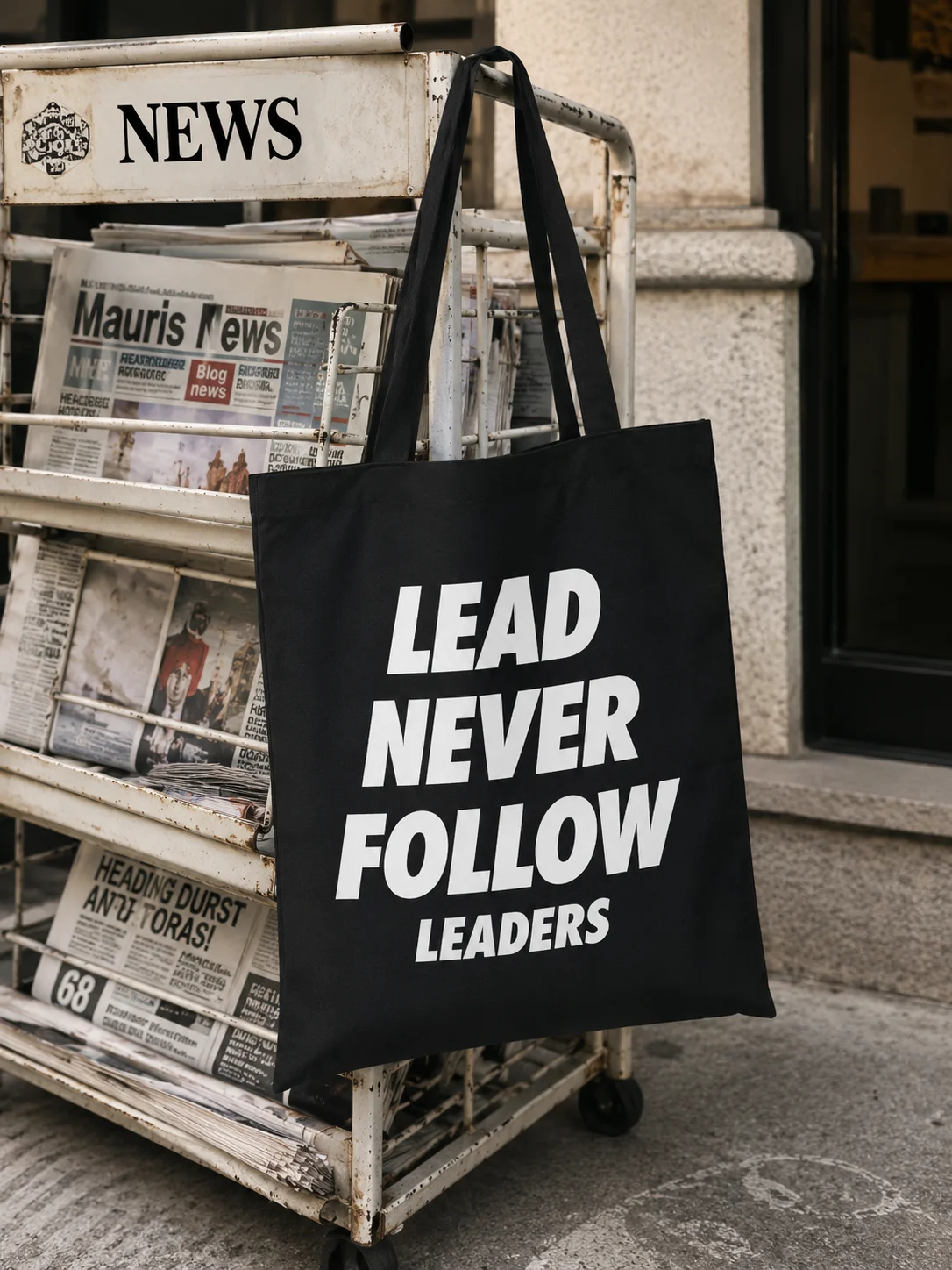 2026 Slogan Print Polyester Tote Bag, Lead Never Follow Graphic, Canvas‑Style Large Casual Street Shoulder Bag For Men & Women