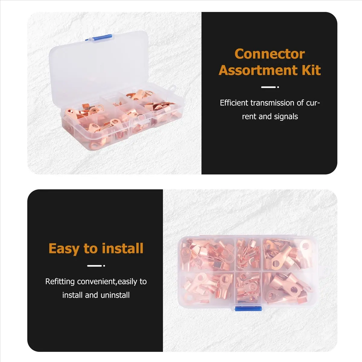 DT35！ Open Barrel Copper Ring Lug Terminals Wire Crimp Connector Assortment Kit OT 10A 20A 30A 40A 50A (Pack of 70)