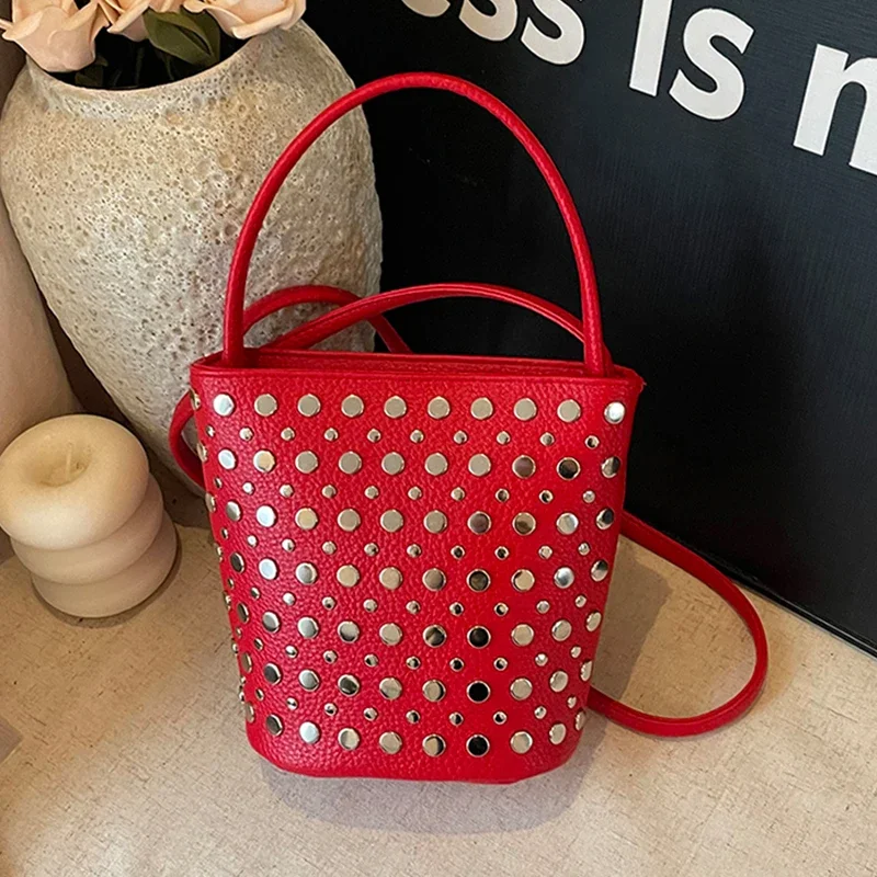 

Trend Rivet Design Small Crossbody Bags for Women 2025 Fashion Versatile Handle Bucket Bag Female Handbags