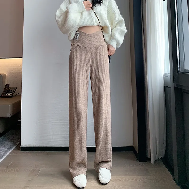 Winter Warm Knit Maternity Wide Leg Pants Trousers For Pregnant Women Wear Loose Solid Color Pregnancy Clothes