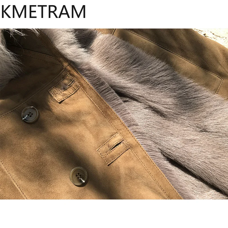 Natural Goatskin Wool Double Faced Fur Jacket Women Luxury Long Real Fur Coat Xiaohu Wool Collar Winter Woman Clothing 2025 шуба