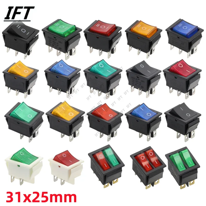 1PCS Latching Rocker Switch Power Switchs I/O ON-OFF ON-OFF-ON 4 6Pins with Light 16A 250VAC 20A 125VAC KCD4 2/3position