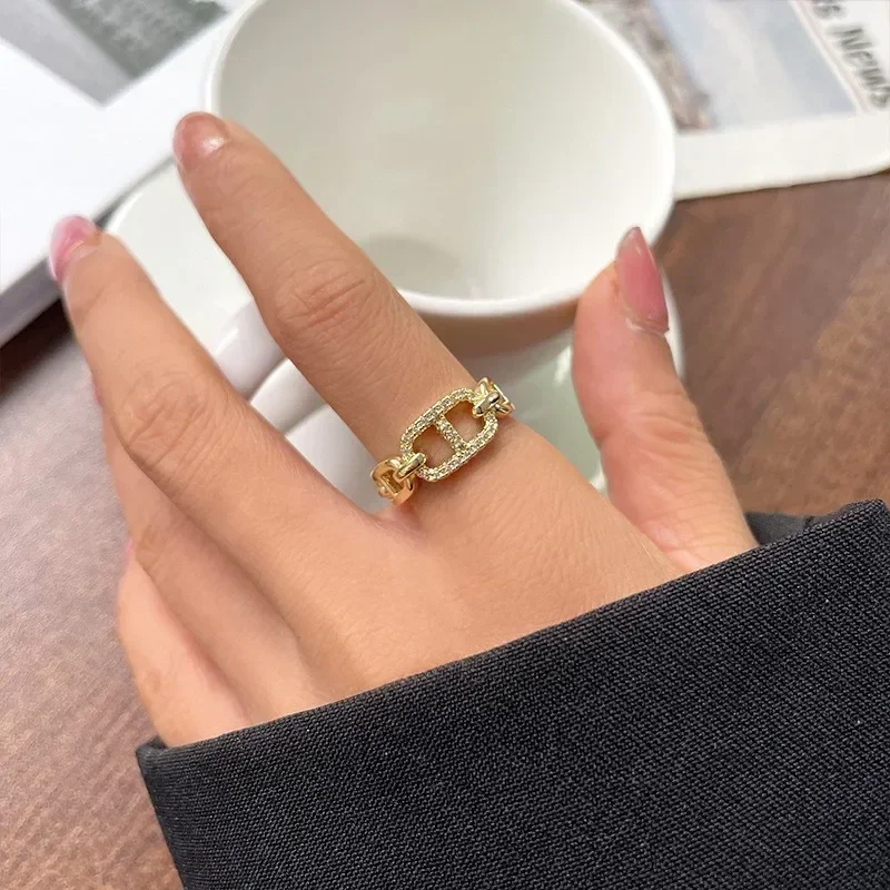 Water diamond letter CD ring, couple opening gold-plated, adjustable pair ring accessory