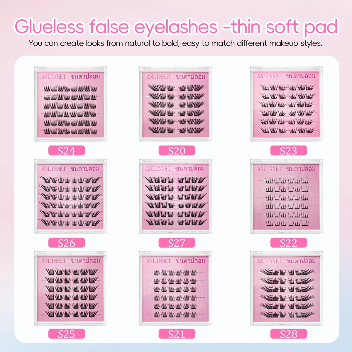 Self-Adhesive Cluster Lashes, 6 Rows, Glue-Free, Outward-Fanning Spiky Strands, Dramatic Soft Fox-Manga Silhouette, Bold Dimensi