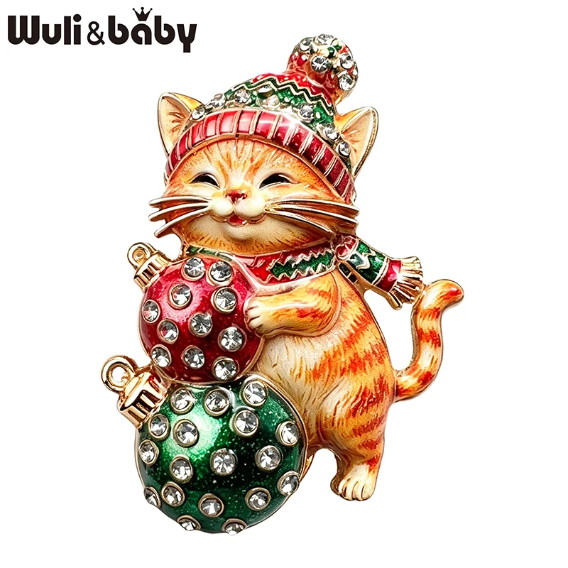 Wuli&baby Niedliche Weihnachts-Katzenbroschen für Frauen Unisex 2-farbig mit Feenlichtern Kätzchen Tierbroschen Neujahrsgeschenke