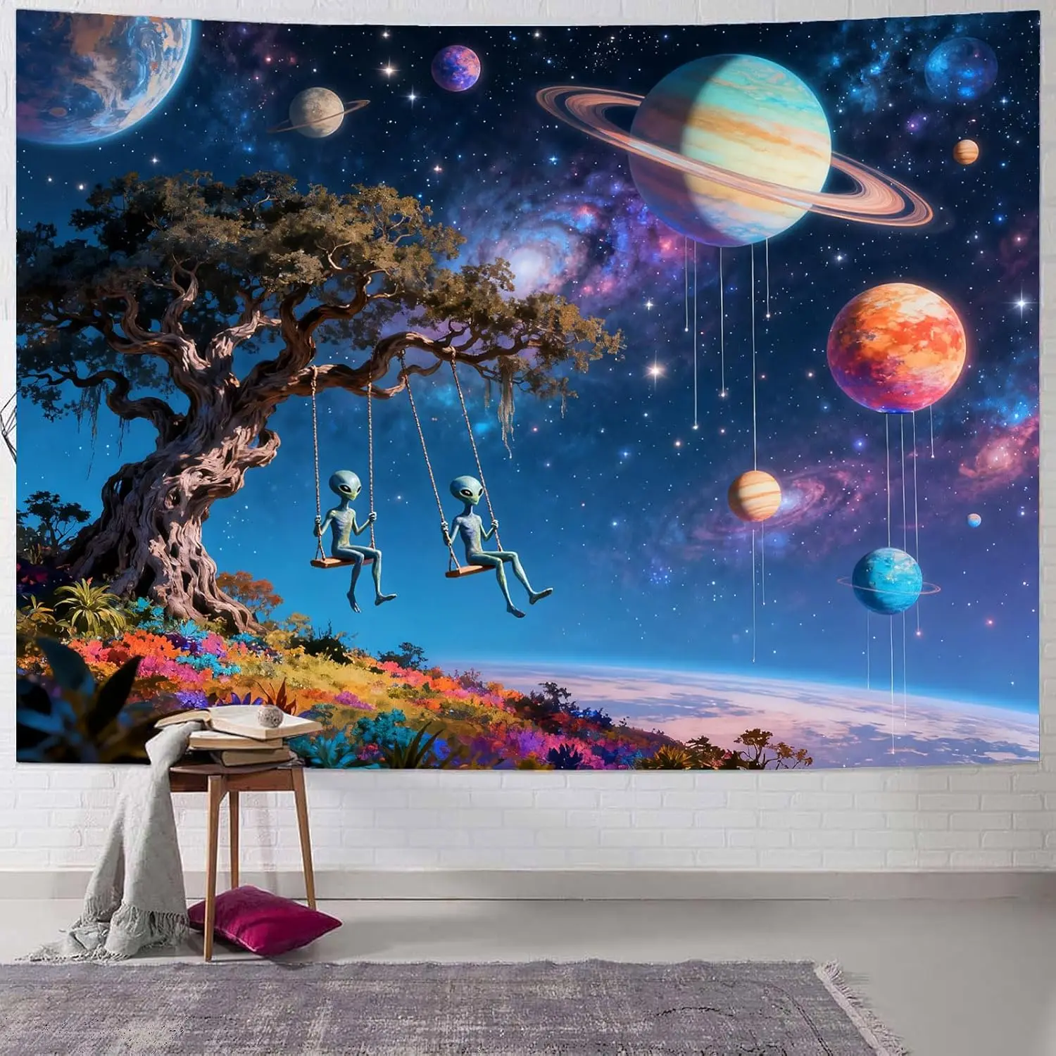 Galaxy Space Tapestry,Outer Space Alien Planets Tapestry for Bedroom Colorful Universe Starry Sky Tapestries Wall Hanging Living