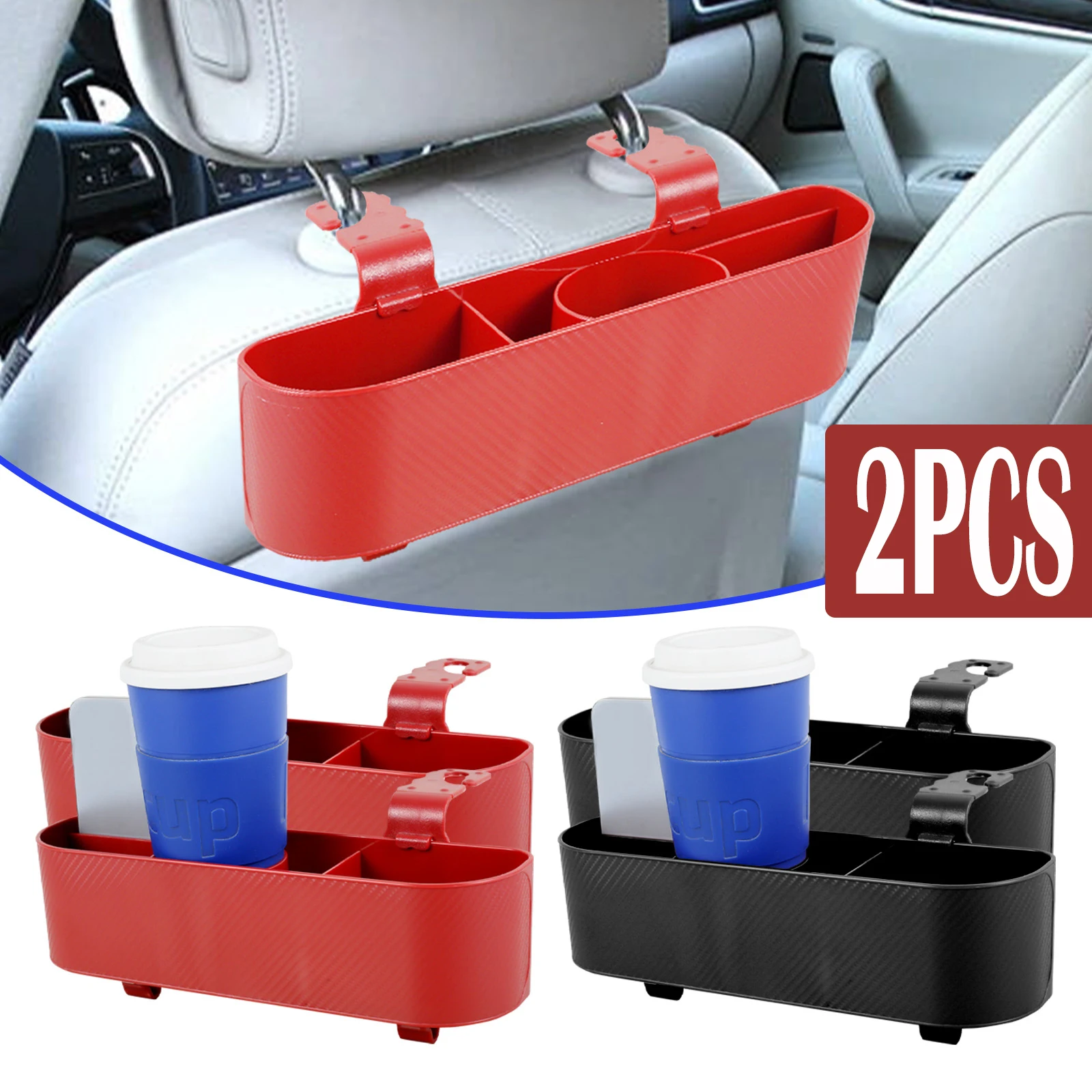 

2Pcs Car Headrest Backseat Organizer Multifunctional Hanging Seat Back Phone Organizer with Cup Holder 5-lattice Storage For Car