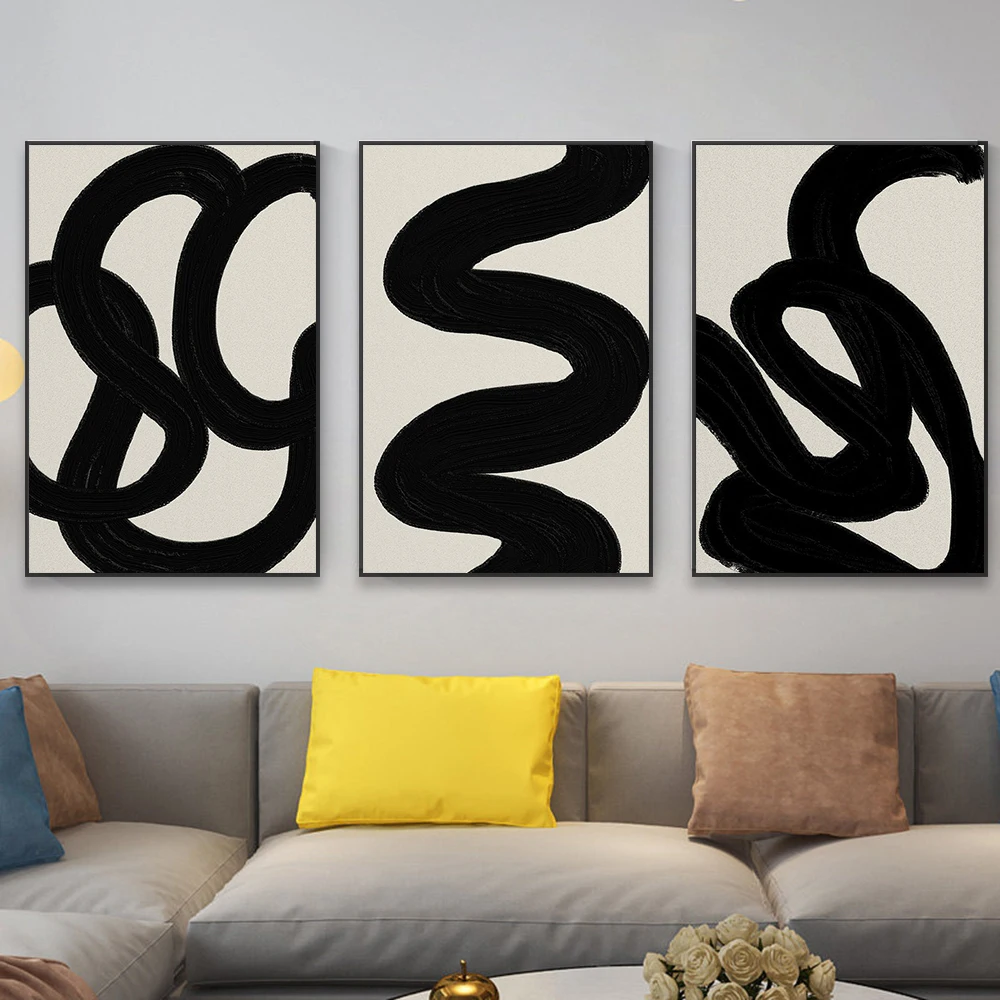 Abstract Shapes Illustrations Poster Beige And Black Prints Minimalist Modern Boho Vinatge Art Canvas Painting Home Decoration