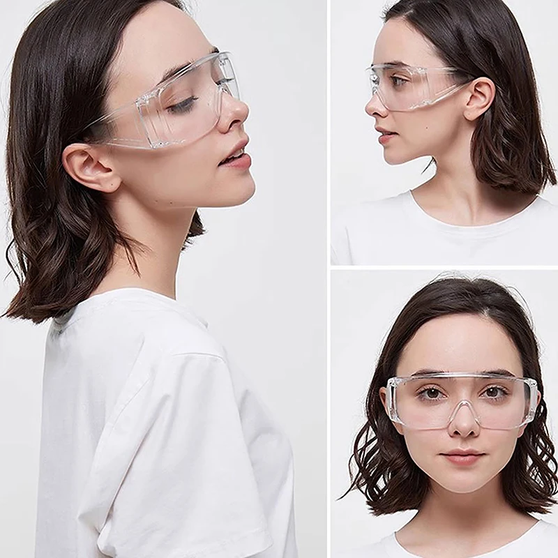 แว่นตานิรภัยป้องกันรังสียูวีแบบใสใช้ได้ทั้งชายและหญิงเลนส์ป้องกันตาสำหรับห้องแล็บเพื่อป้องกันฝุ่นในที่ทำงาน