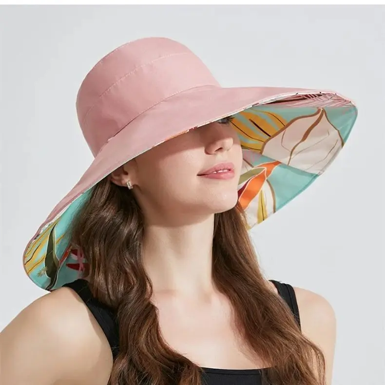 Summer Large Brim Reversible Fisherman's Hat Fashion Simple Printed Sun Shading Sunscreen Hat Female Tide Beach Vacation