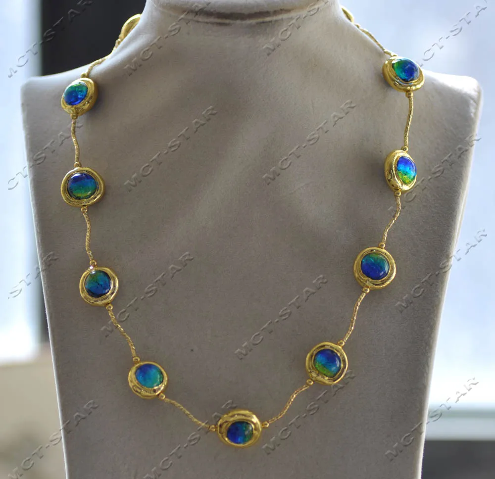 Z12922 Set Blue Green Murano Glass Gold-Plated Bead Necklace Bracelet Earring view 3