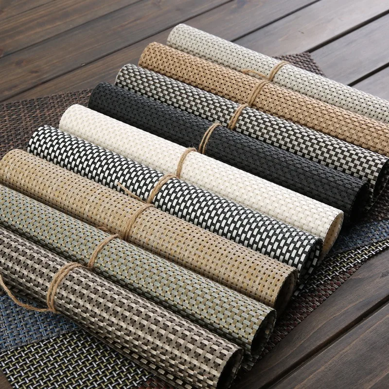 Heat Insulation Place Mats Washable Vinyl Weave Dining Table Pads Durable PVC Table Placemats for Camp Party Hotel Home Decor