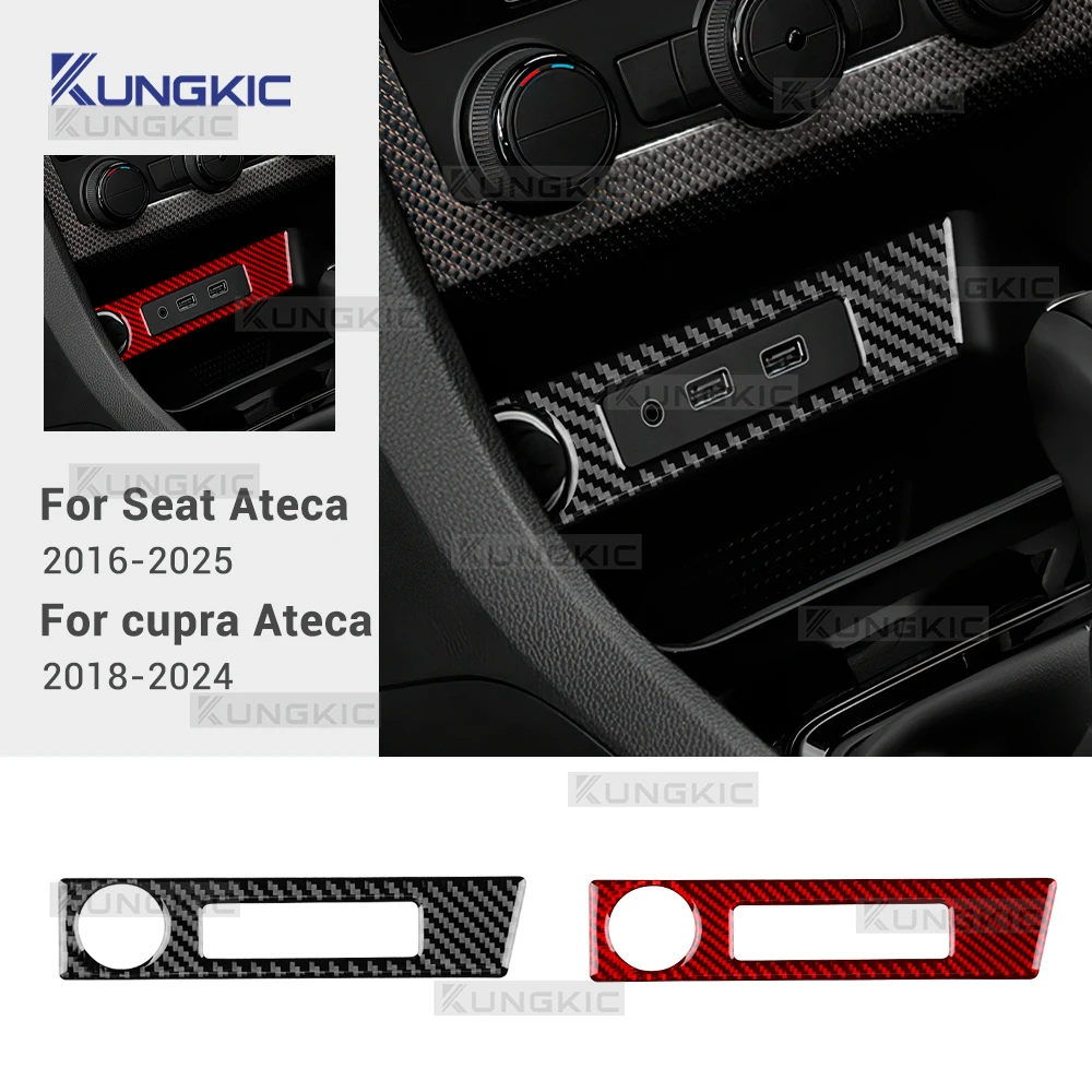 

Real Soft Carbon Fiber For SEAT Ateca 5F 2018 2019 2020 2021-2025 Ateca 5F 2016-2025 Cupra Car USB Charging Port Frame Sticker