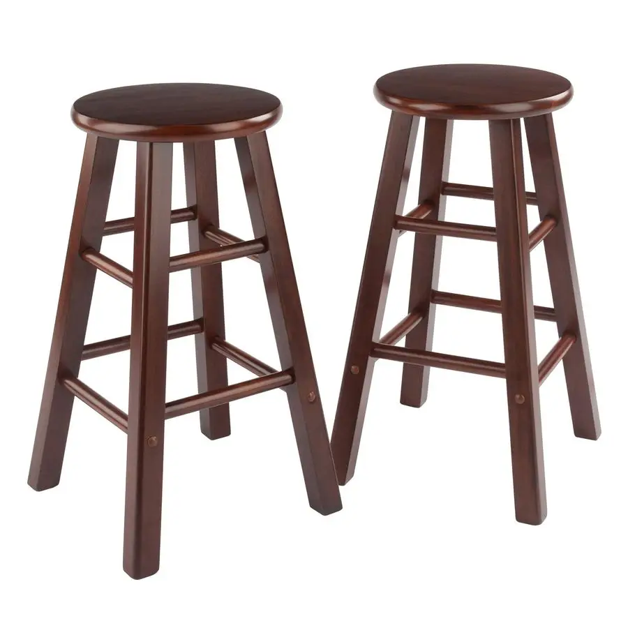 Element 2Piece 24In Counter Stool Set, Walnut Finish, Solid Wood, Modern Design