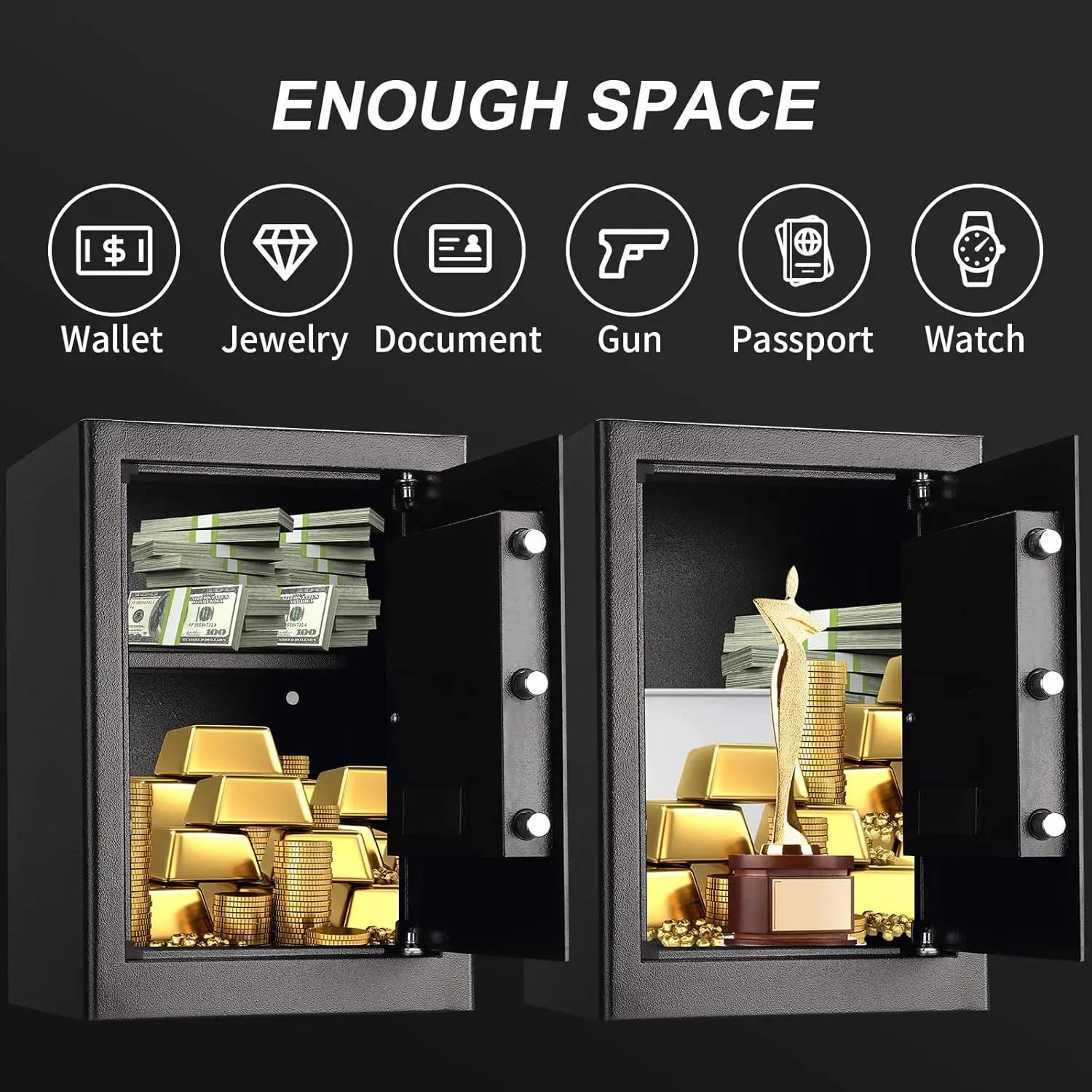 Safe Box 2.2 Cuft Fireproof Waterproof Home Safe, Keypad Large Lock Box Cabinet Safes, Solid Alloy Steel Office Hotel Home Safe,