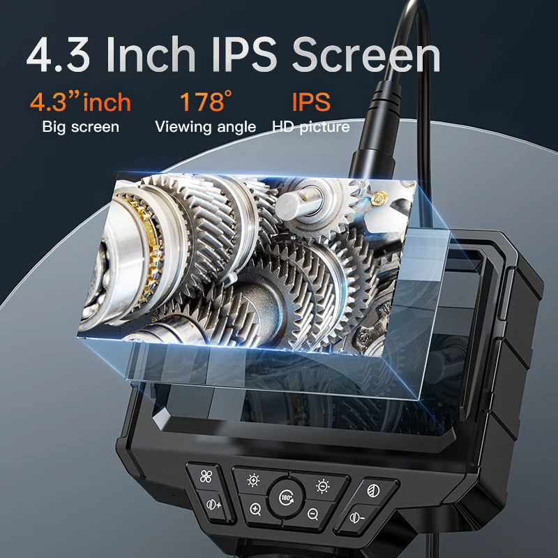 4.3\'\' IPS Screen Handhel Industrial Endoscope 1080P Camera  Rigid Cable Pipe Sewer Inspection Borescope IP67 Waterproof 2000mAh