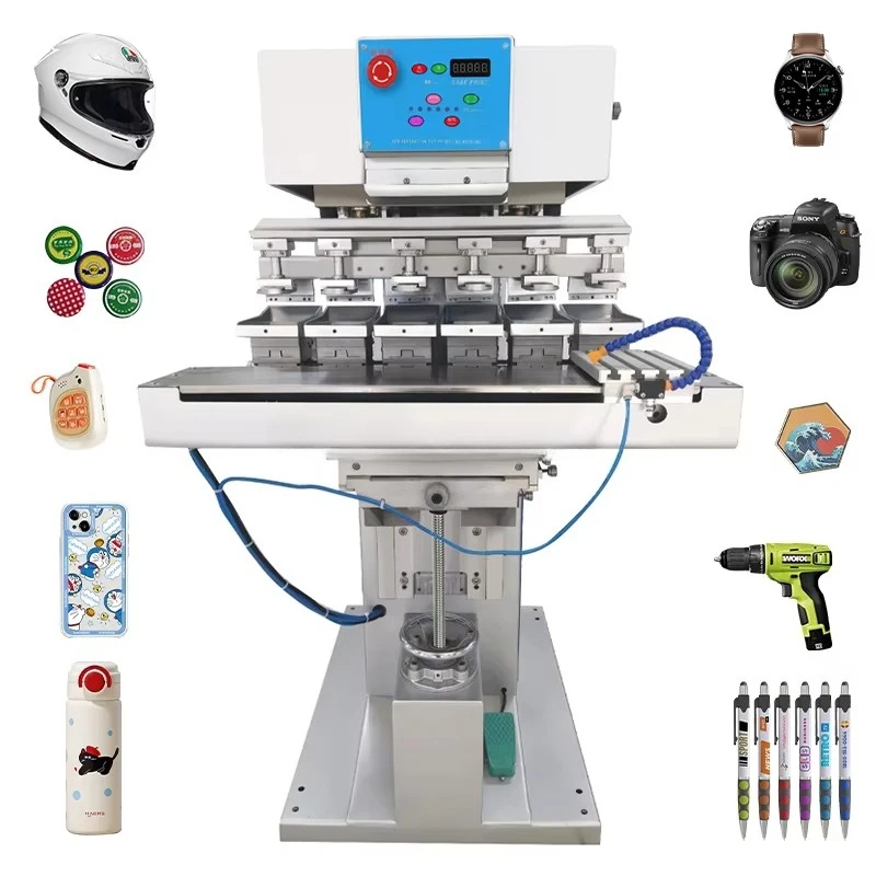 Ink Cup New 6-Color Round Conveyor Belt Pad Printer Printing Machine Gravure Plate Type Paper Transfer Logo
