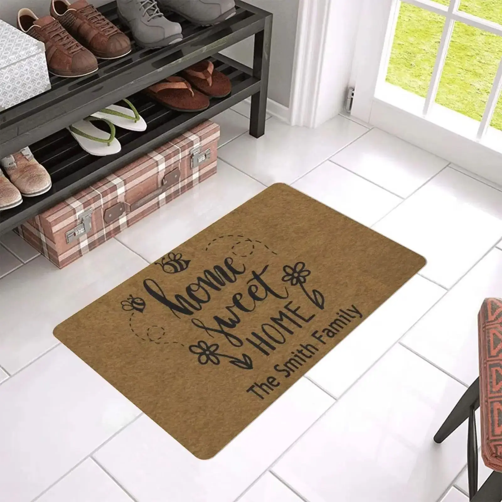 

Honey Welcome Door Mat Customize,Non-Slip Rubber Floor Mat, Housewarming Welcome Mat for Outdoor Entryway,Kitchen Bath Rug 30x18