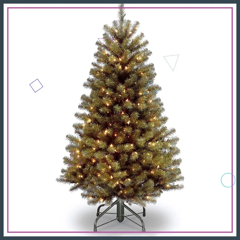 

Искусственная рождественская елка с предварительной подсветкой, 4,5 фута, 200 прозрачными огнями, 398 наконечниками, подставка в комплект входит для простой настройки