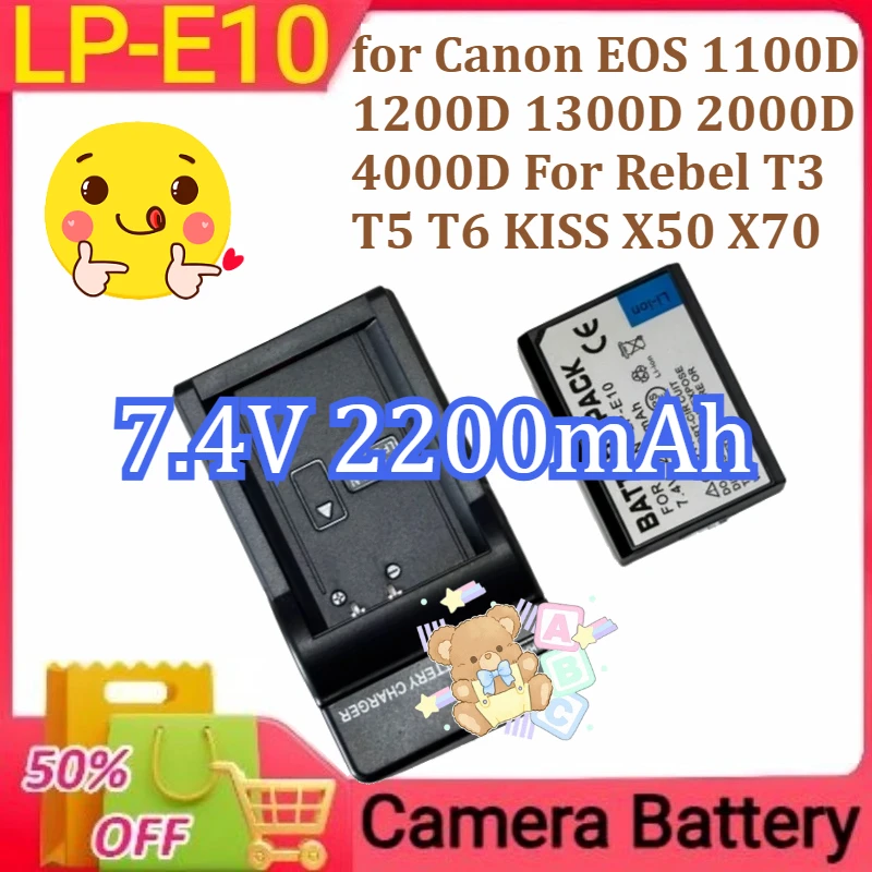 

LP-E10 для Canon EOS 1100D 1200D 1300D 2000D 4000D для Rebel T3 T5 T6 KISS X50 X70 Аккумулятор для камеры 7,4 В 2200 мАч