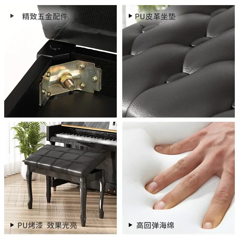 European style, piano stool, double solid wood bookcase piano stool, curved legs and soft surface stool