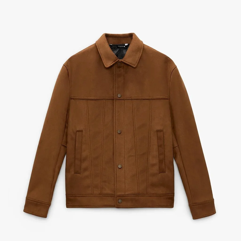 Men\'s Wear Suede Lapel Jacket Fashion Solid Long Sleeve Mens Coat